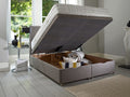 City Ottoman Storage Bed with Floor Standing Headboard plush velvet