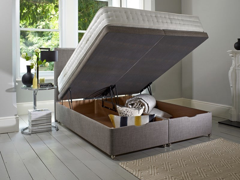 City Ottoman Storage Bed with Floor Standing Headboard plush velvet